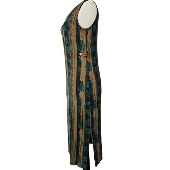 VTG 90s Midi Dress Womens Small Rayon Hippie Indie Goblincore Earthy Festival - Picture 9 of 12